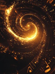 Aufkleber - Swirling golden 3D music notes create a vibrant display of sound and rhythm in a mesmerizing spiral pattern. Generative AI