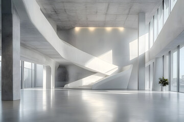 Wall Mural - stock photo features a minimalist, spacious white concrete interior, providing a blank canvas for various design and decor possibilities