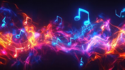 Poster - Flowing musical staff with glowing neon tones creating a vibrant and dynamic visual experience. Generative AI