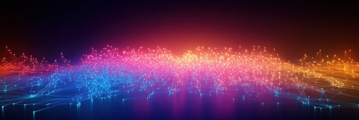 Aufkleber - Vibrant 3D visualization of colorful light waves on a dark background highlighting harmony between color and motion. Generative AI