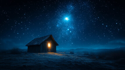 christmas house in the snow, house in the night, christmas tree in the night