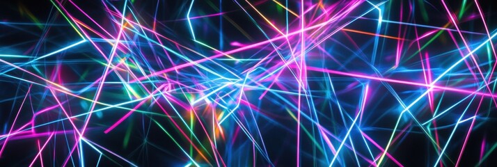 Aufkleber - Colorful abstract glowing neon lines create a vibrant display of light and energy in a digital setting. Generative AI