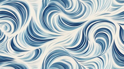 Poster - Waves of blue flow in a seamless pattern creating a tranquil and modern design for decor or textile. Generative AI
