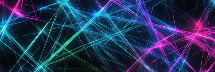 Poster - Abstract glowing neon lines create a vibrant energy in a dark space, showcasing dynamic color interactions and depth. Generative AI