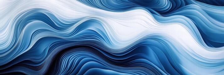 Poster - Seamless wave like pattern in shades of blue and white creating a calming visual effect perfect for backgrounds. Generative AI