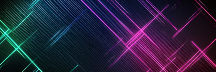 Fototapete - Glowing neon lines create a vibrant abstract background with dynamic colors in a modern visual display. Generative AI