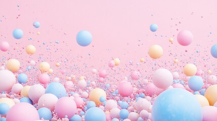 Wall Mural - a colorful array of floating spheres against a soft pink background, creating a playful atmosphere.