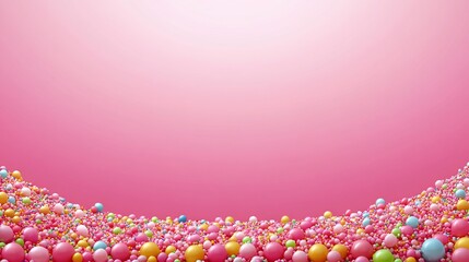 Wall Mural - a vibrant, colorful landscape of spheres against a soft pink background.