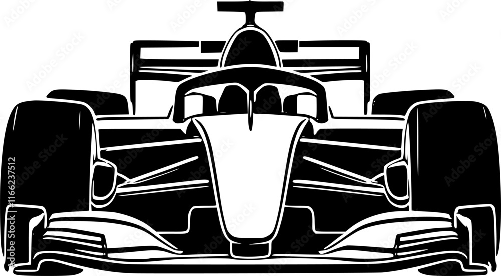 Front view of a black formula 1 car vector icon isolated on a ...