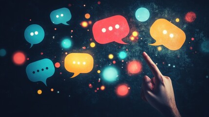 Poster - Interactive Communication Network Digital Message Bubbles Floating Hand Interaction Concept