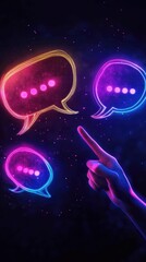 Poster - Neon Speech Bubbles Hand Interaction Digital Communication
