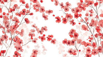 Wall Mural - Beautiful coral red watercolor floral textures with organic shapes