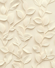 Wall Mural - 3d embossed leaf pattern on a cream background, elegant