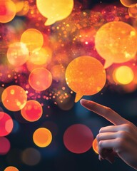 Poster - Fingertip Interacts With Illuminated Speech Bubbles