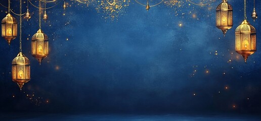 Poster - A serene blue background with hanging lanterns and sparkles.
