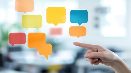 Poster - Colorful Speech Bubbles A Hand Interacts With Digital Communication