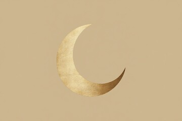 Poster - A minimalist golden crescent moon on a beige background.
