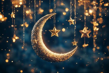 Poster - A shimmering crescent moon and stars create a magical, dreamy atmosphere.
