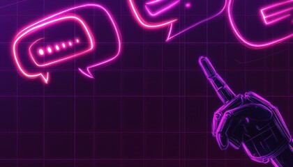 Poster - Robotic Hand Interacting With Neon Speech Bubbles