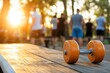 © Lens Legacy - Sunlit park workout with weights and focused fitness enthusiasts sharing energy and motivation in the evening glow