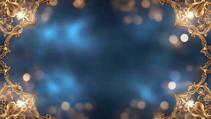 Poster - A decorative frame with a blurred blue background and golden accents.