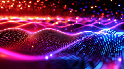 Wall Mural - abstract tech landscape with luminous dots and dark background