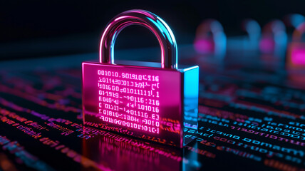 Wall Mural - modern digital padlock on a glowing circuit background