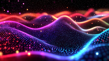 Wall Mural - abstract tech landscape with luminous dots and dark background