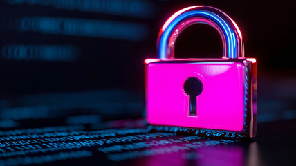 Wall Mural - modern digital padlock on a glowing circuit background