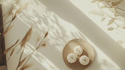 Wall Mural - A serene composition featuring soft textures and natural light casting shadows on a wall.