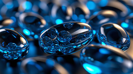Wall Mural - abstract blue capsules floating in a dynamic background