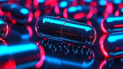 Wall Mural - abstract representation of floating capsules in a digital space