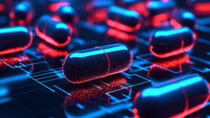 Wall Mural - abstract representation of floating capsules in a digital space