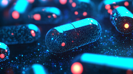 Wall Mural - abstract representation of floating capsules in a digital space