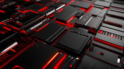 Wall Mural - abstract close-up of glowing red and black geometric shapes