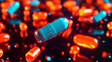 Wall Mural - abstract representation of colorful capsules in motion
