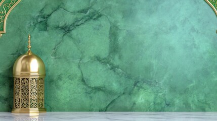 Poster - A decorative green marble background with an ornate lantern.