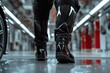 © Lens Legacy - Shiny Black Boots Walk Through a Modern Factory in the Early Morning Hours