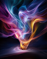 Poster - This mesmerizing image captures a vibrant swirl of colors, intertwining and flowing beautifully against a dark backdrop, evoking a sense of movement and tranquility in a dreamlike universe.