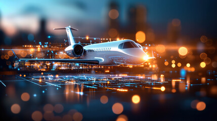 Aufkleber - Futuristic aircraft design with digital elements and glowing lights, showcasing innovation in aerospace technology