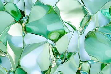 Poster - Abstract green glass-like shapes create a fluid and modern visual effect.
