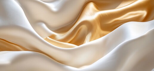 Poster - A close-up of flowing satin fabric in soft white and golden hues.