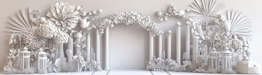 Poster - A decorative archway surrounded by intricate floral designs and elegant columns.