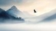 © stardadw007 - Majestic snowy mountains, an eagle gliding above, tranquil atmosphere enveloping the scene, inviting contemplation and peace