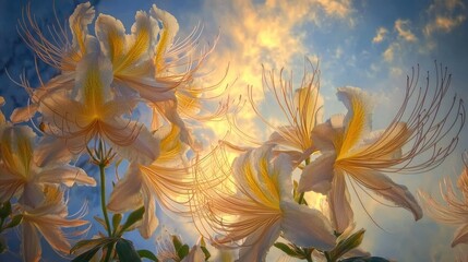 Wall Mural - A close-up of delicate flowers against a serene sky, showcasing nature's beauty.