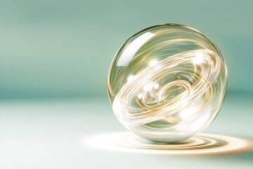 Poster - Elegant rings of light radiating from a sphere abstract art minimalist design soft colors modern aesthetic