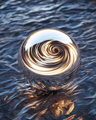 Poster - Reflective metallic sphere abstract art studio setting digital art modern close-up conceptual interpretation