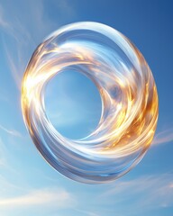 Poster - Glowing abstract circular mirror reflection open sky digital art serene atmosphere aerial view celestial concept