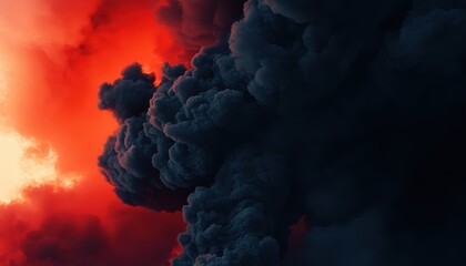 Poster - Dark Smoke Billows Against a Fiery Red Sky