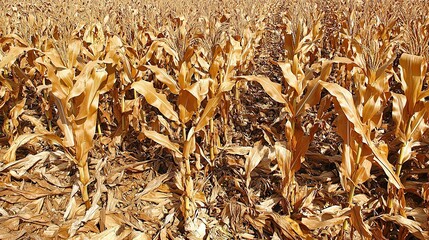 Dried, withered corn stalks in a field.